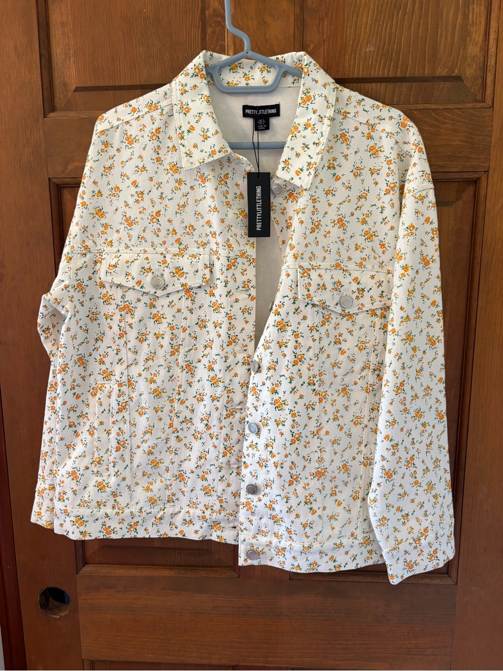 PrettyLittleThing White Floral Button Jacket with Yellow Flowers